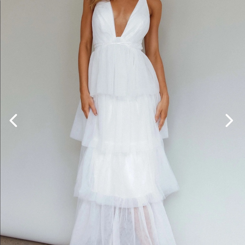 AUGUSTE TIERED FRILL MIDI DRESS WHITE